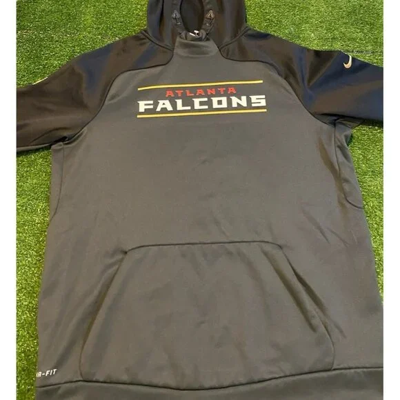 Altanta Falcons hoodie mens large black gray nike therma fit sweatshirt HFL 38 - Picture 5 of 13